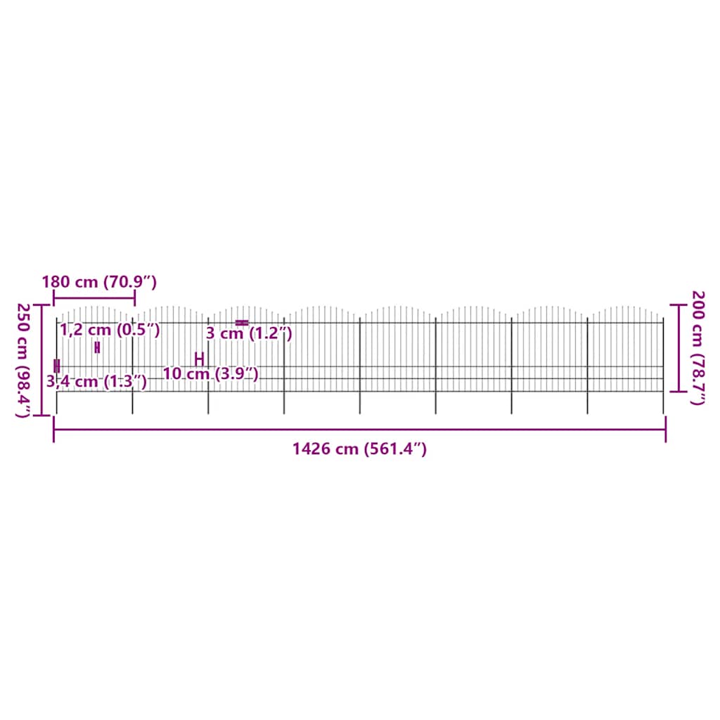 Garden Fence with Spear Top Steel 1426x200 cm Black