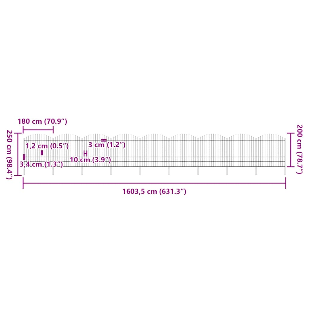 Garden Fence with Spear Top Steel 1603.5x200 cm Black