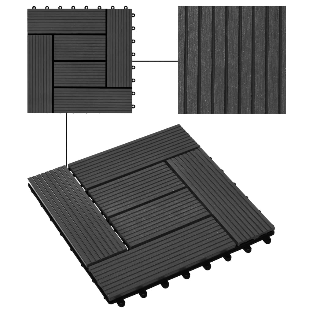 22 pcs Decking Tiles 30x30 cm 2 sqm WPC Black
