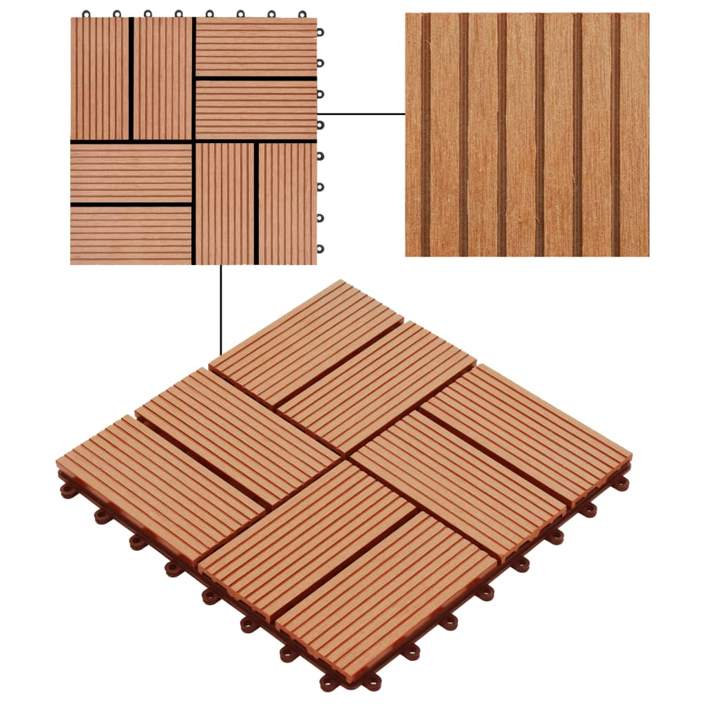 22 pcs Decking Tiles 30x30 cm 2 sqm WPC Teak Colour
