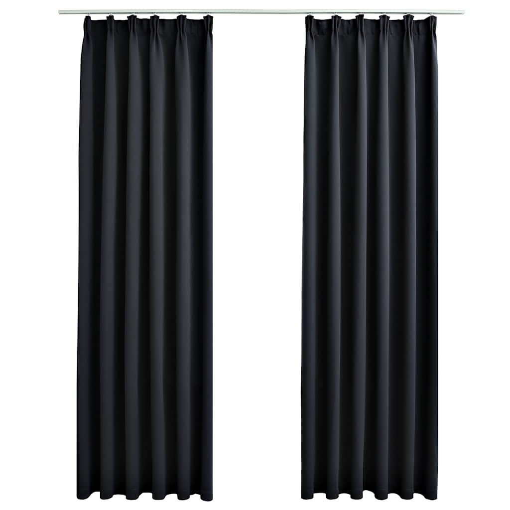 Blackout Curtains with Hooks 2 pcs Black 140x175 cm