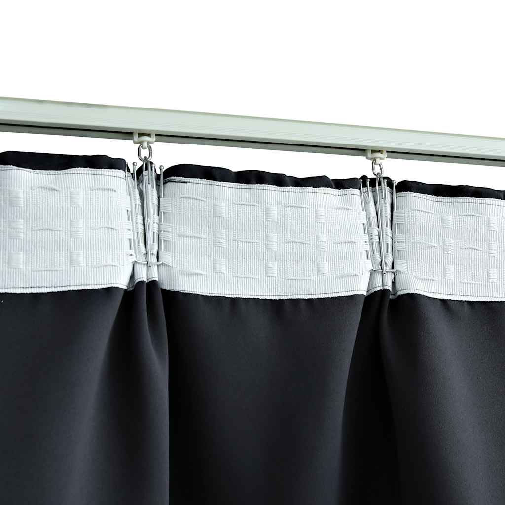 Blackout Curtains with Hooks 2 pcs Black 140x175 cm