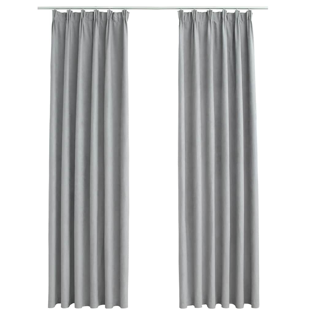 Blackout Curtains with Hooks 2 pcs Grey 140x245 cm