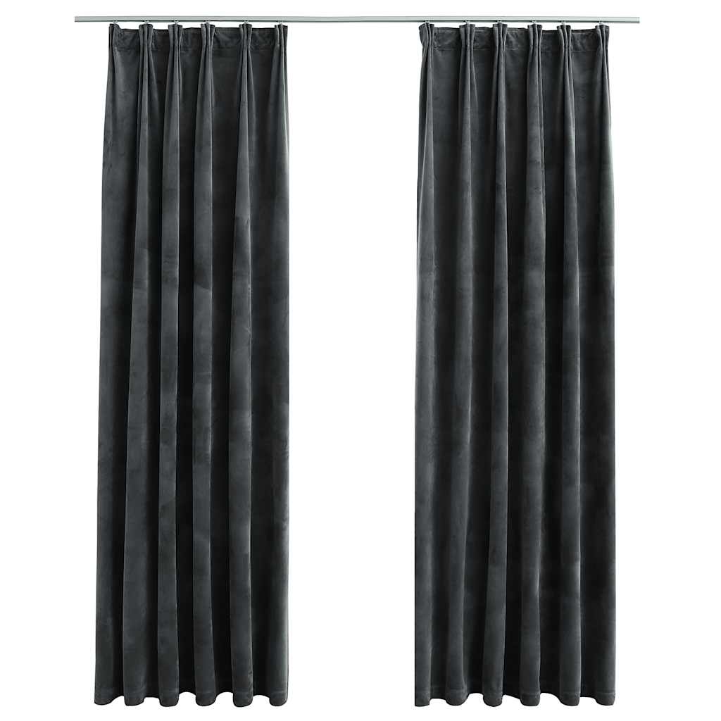 Blackout Curtains 2 pcs with Hooks Velvet Anthracite 140x225 cm