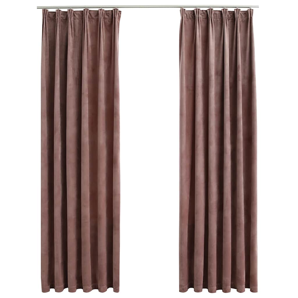 Blackout Curtains 2pcs with Hooks Velvet Antique Pink 140x225cm
