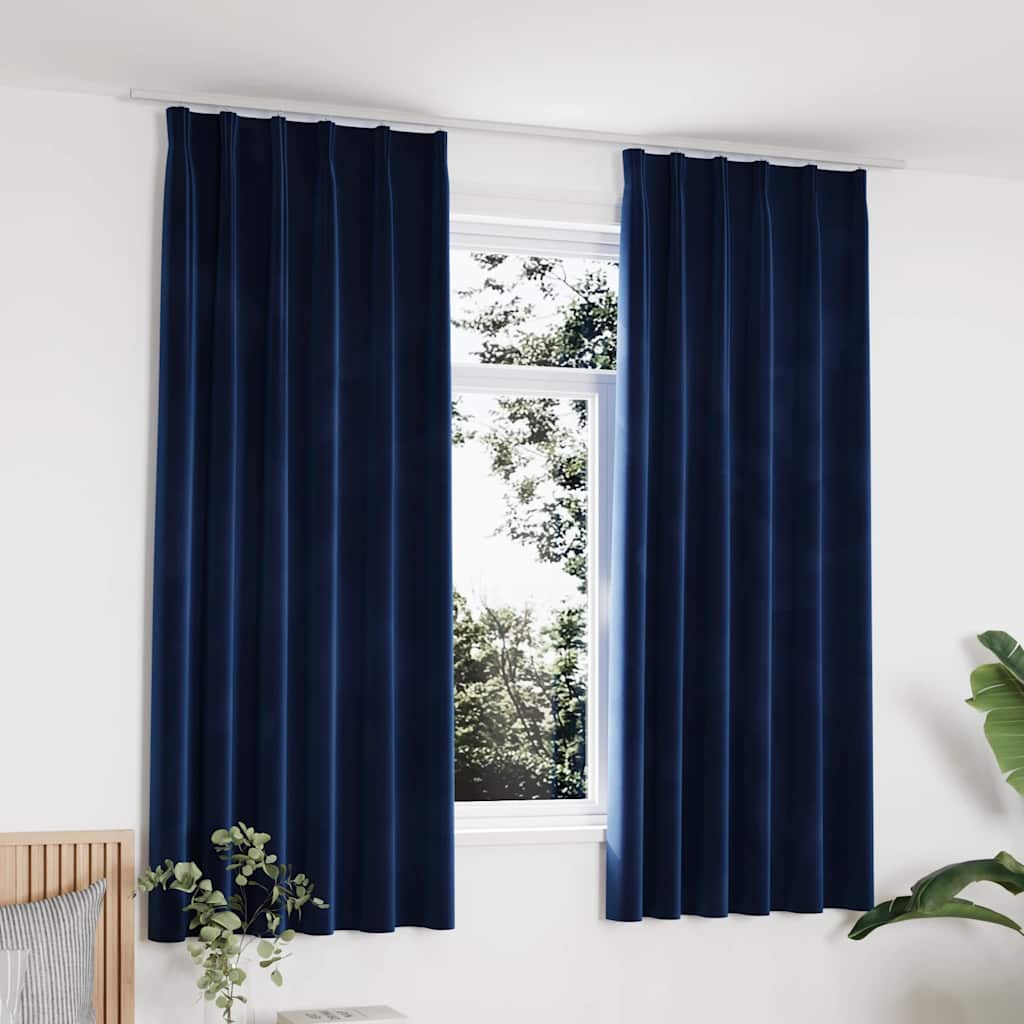 Blackout Curtains 2 pcs with Hooks Velvet Dark Blue 140x175 cm