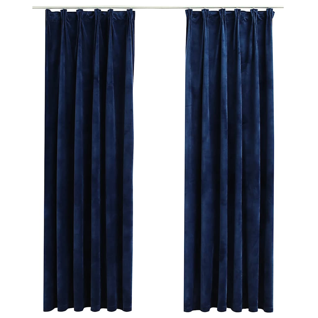 Blackout Curtains 2 pcs with Hooks Velvet Dark Blue 140x225 cm