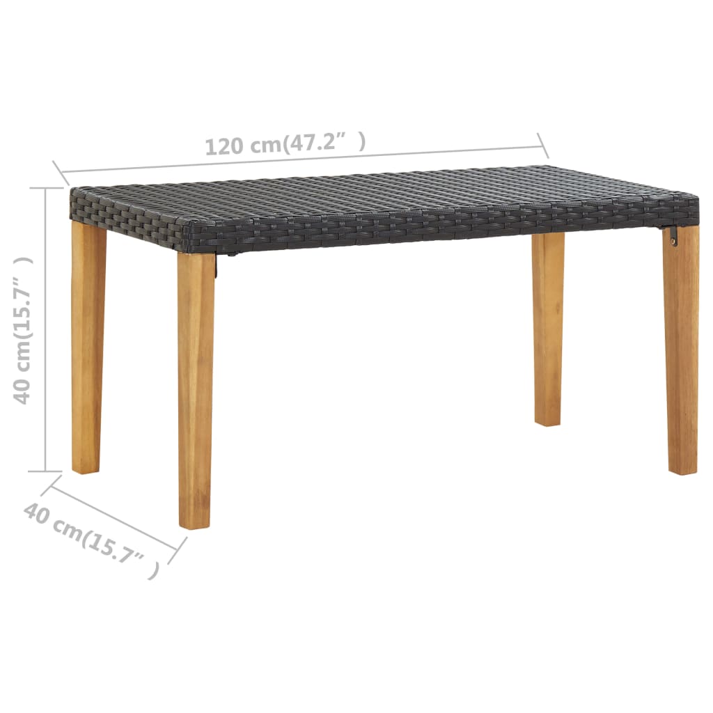 Garden Bench 120 cm Black Poly Rattan and Solid Acacia Wood