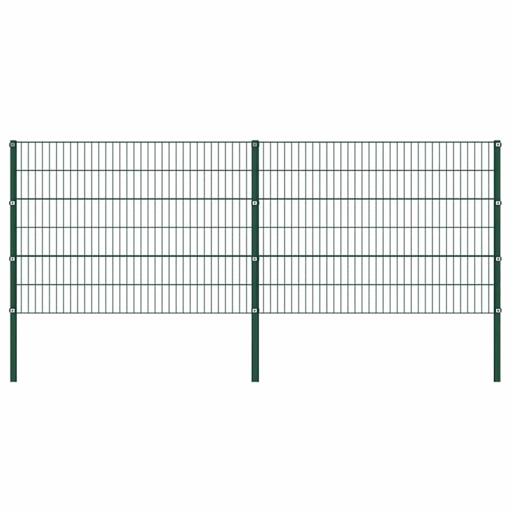 Fence Panel with Posts Iron 349x120 cm Green