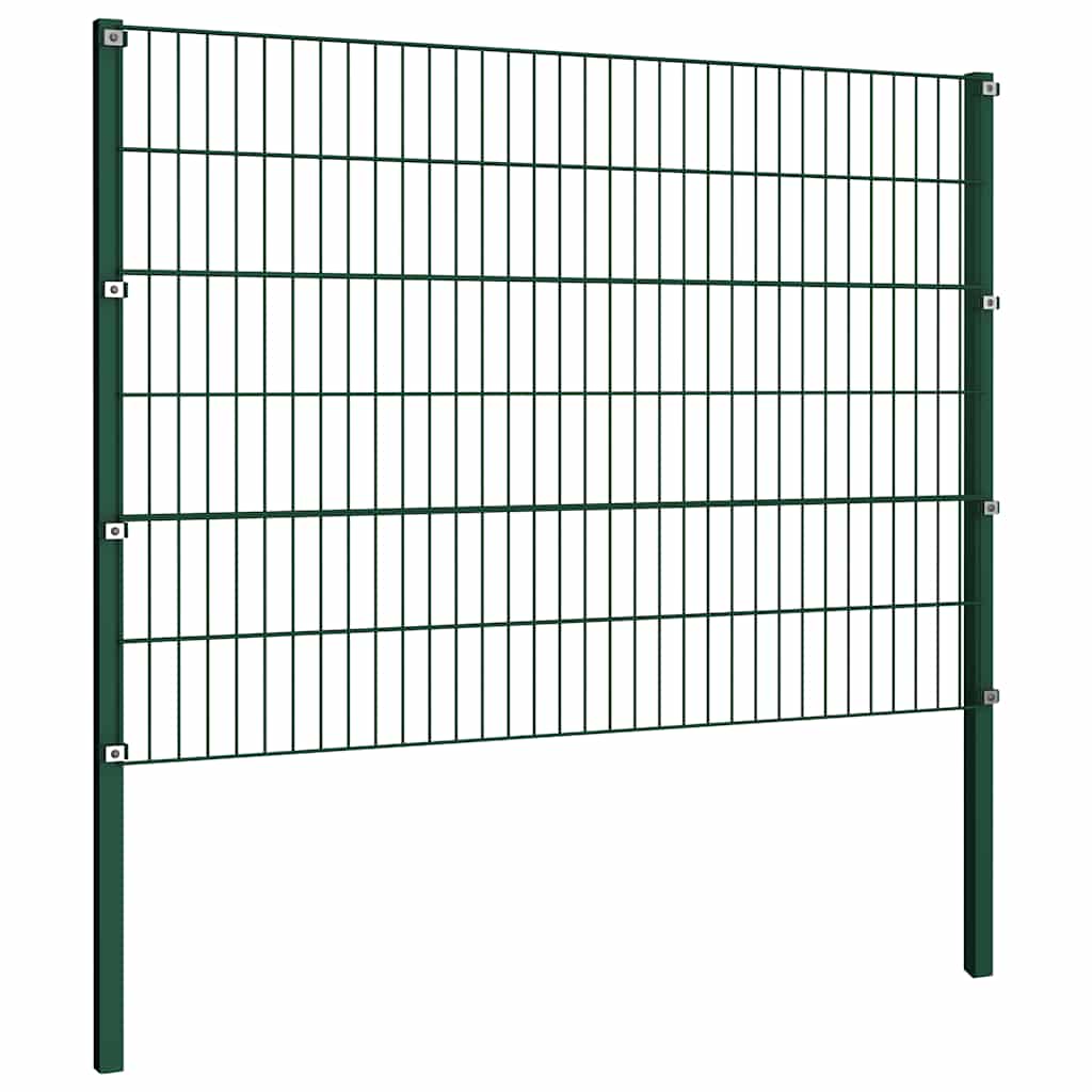 Fence Panel with Posts Iron 349x120 cm Green