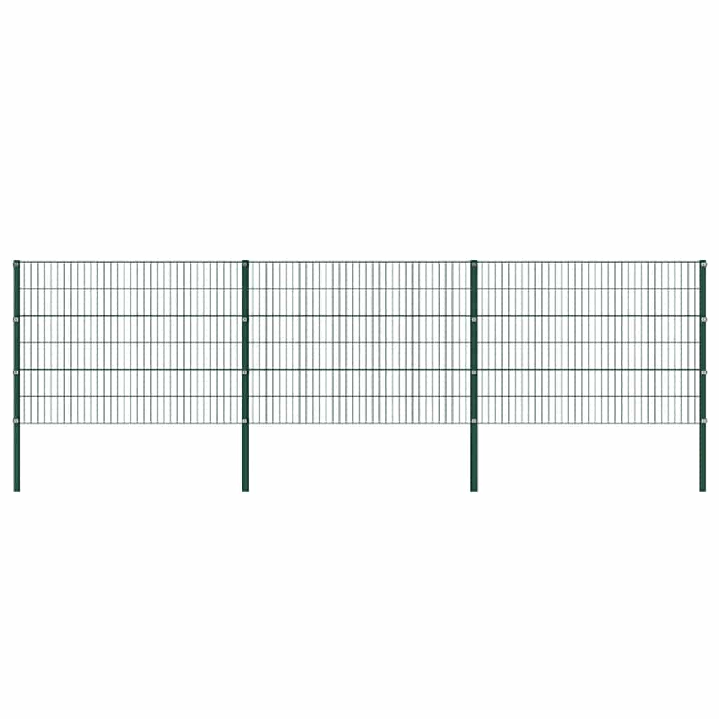 Fence Panel with Posts Iron 522x120 cm Green