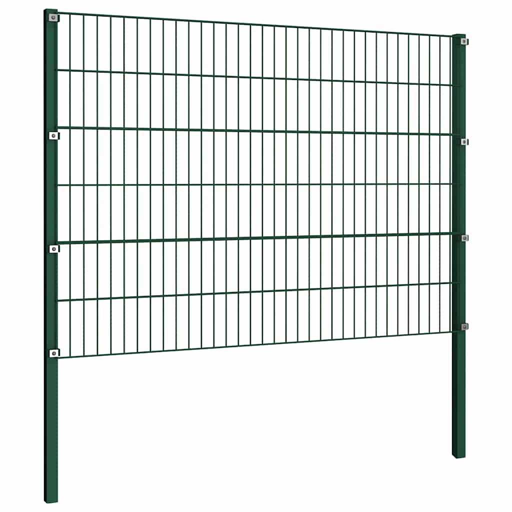 Fence Panel with Posts Iron 522x120 cm Green
