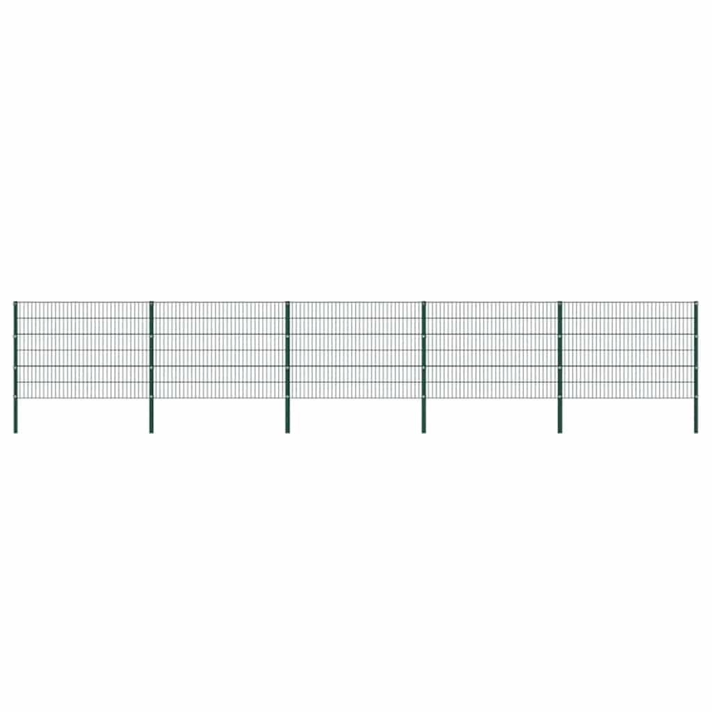 Fence Panel with Posts Iron 867x120 cm Green