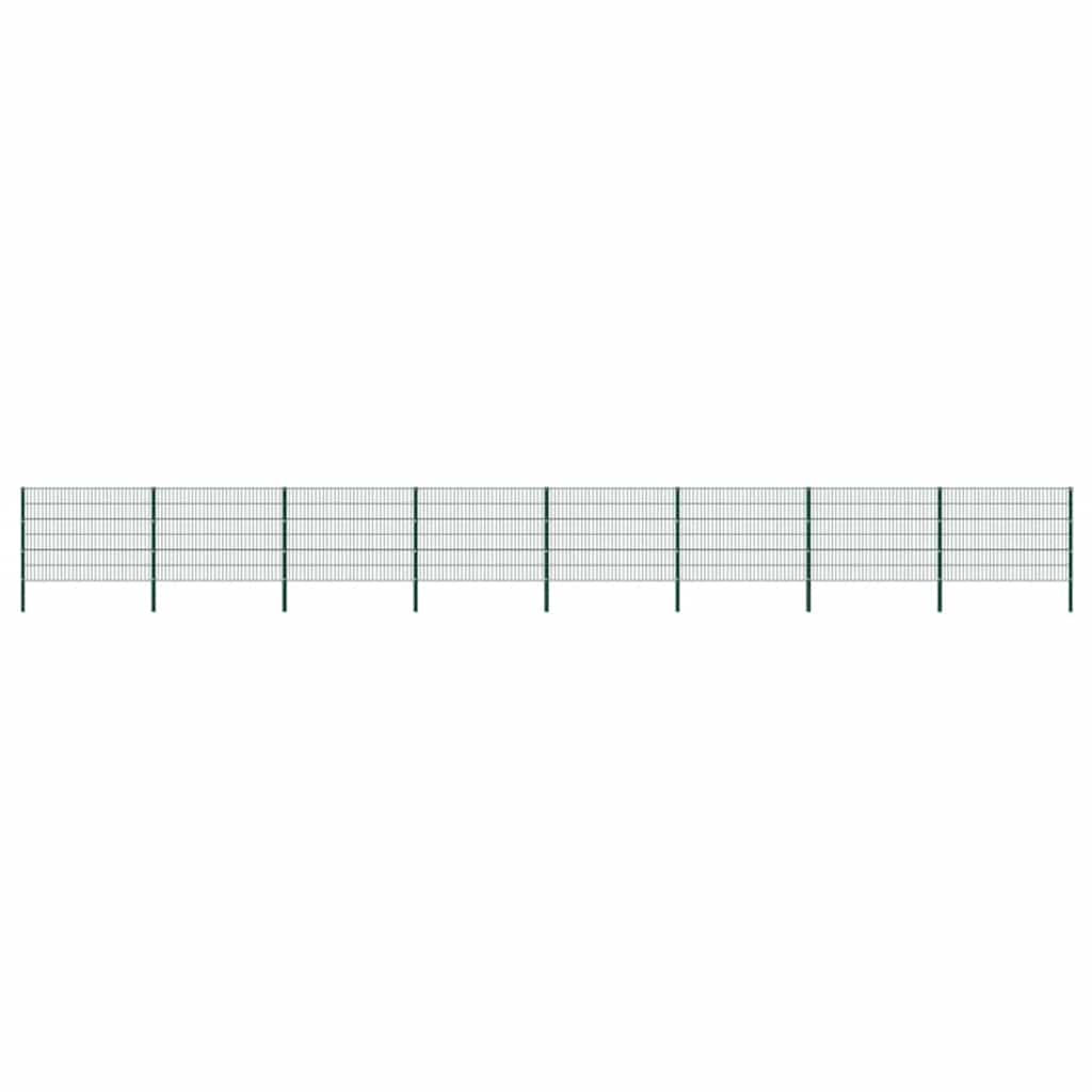 Fence Panel with Posts Iron 1385x120 cm Green