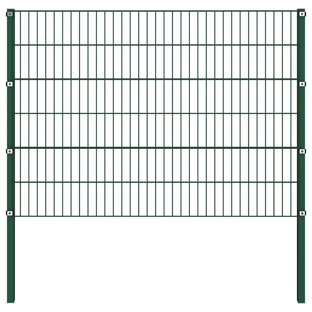 Fence Panel with Posts Iron 1385x120 cm Green