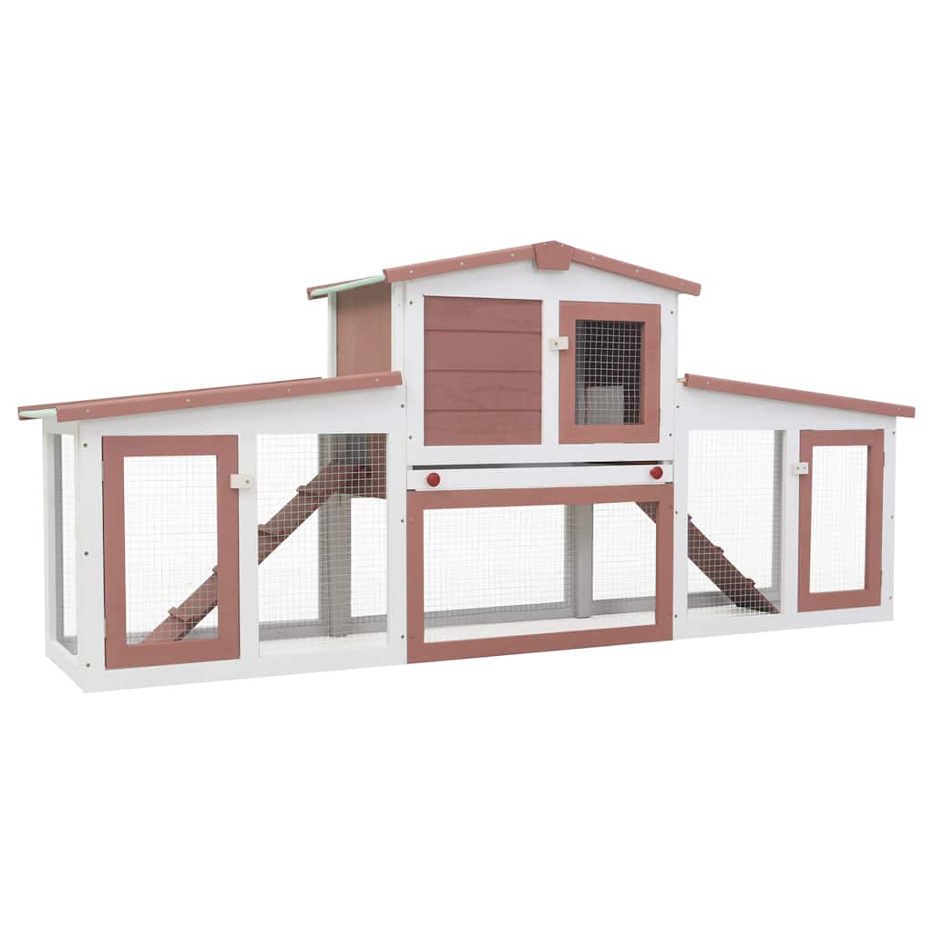 Outdoor Large Rabbit Hutch Brown and White 201x45x85 cm Wood