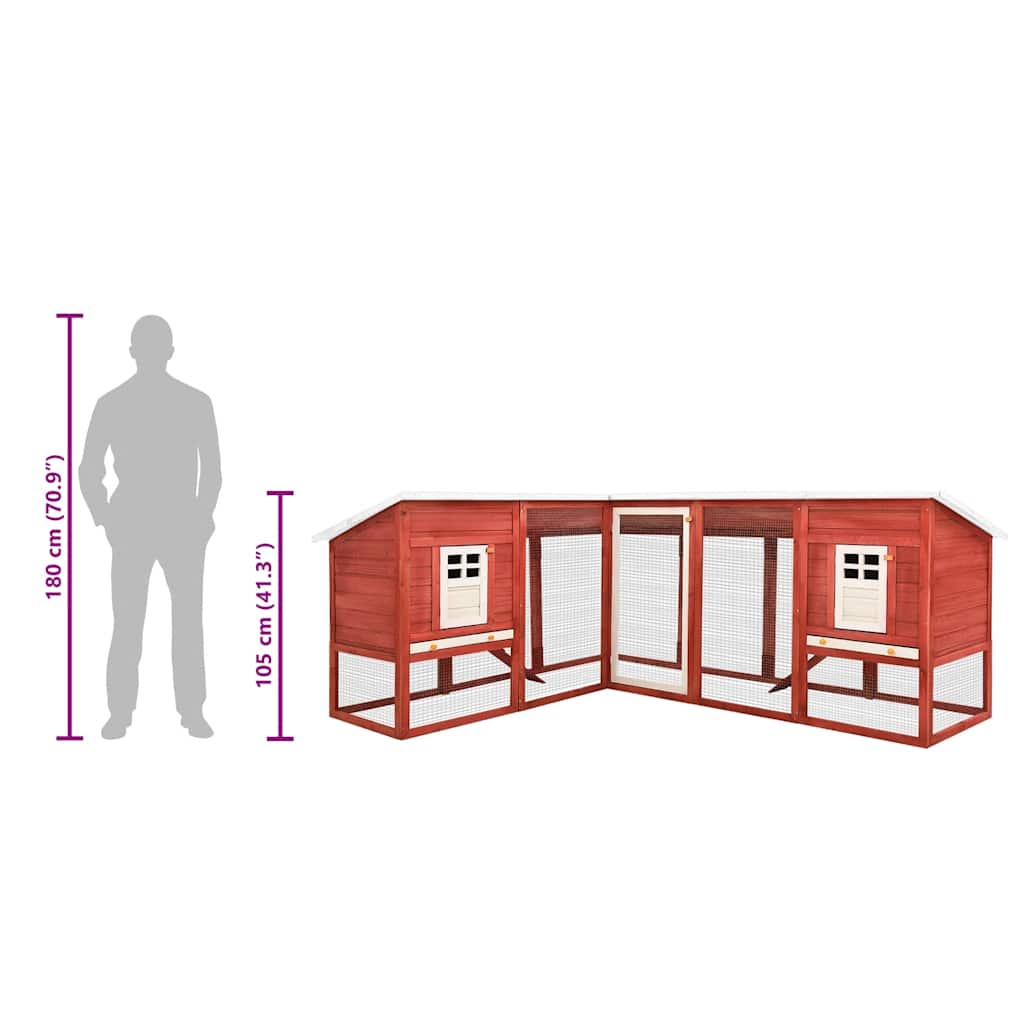 Outdoor Rabbit Hutch with Run Red and White Solid Fir Wood