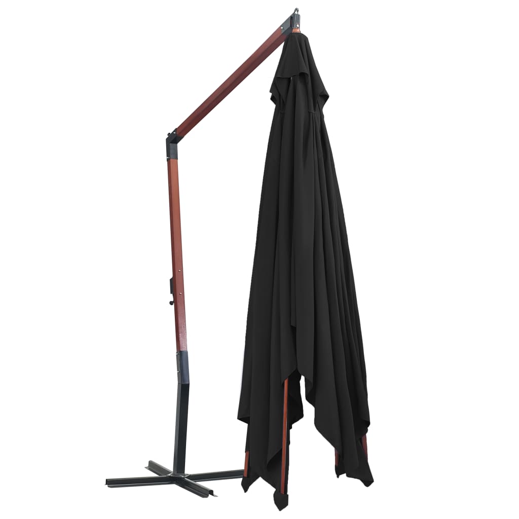 Hanging Garden Parasol with Wooden Pole 400x300 cm Black