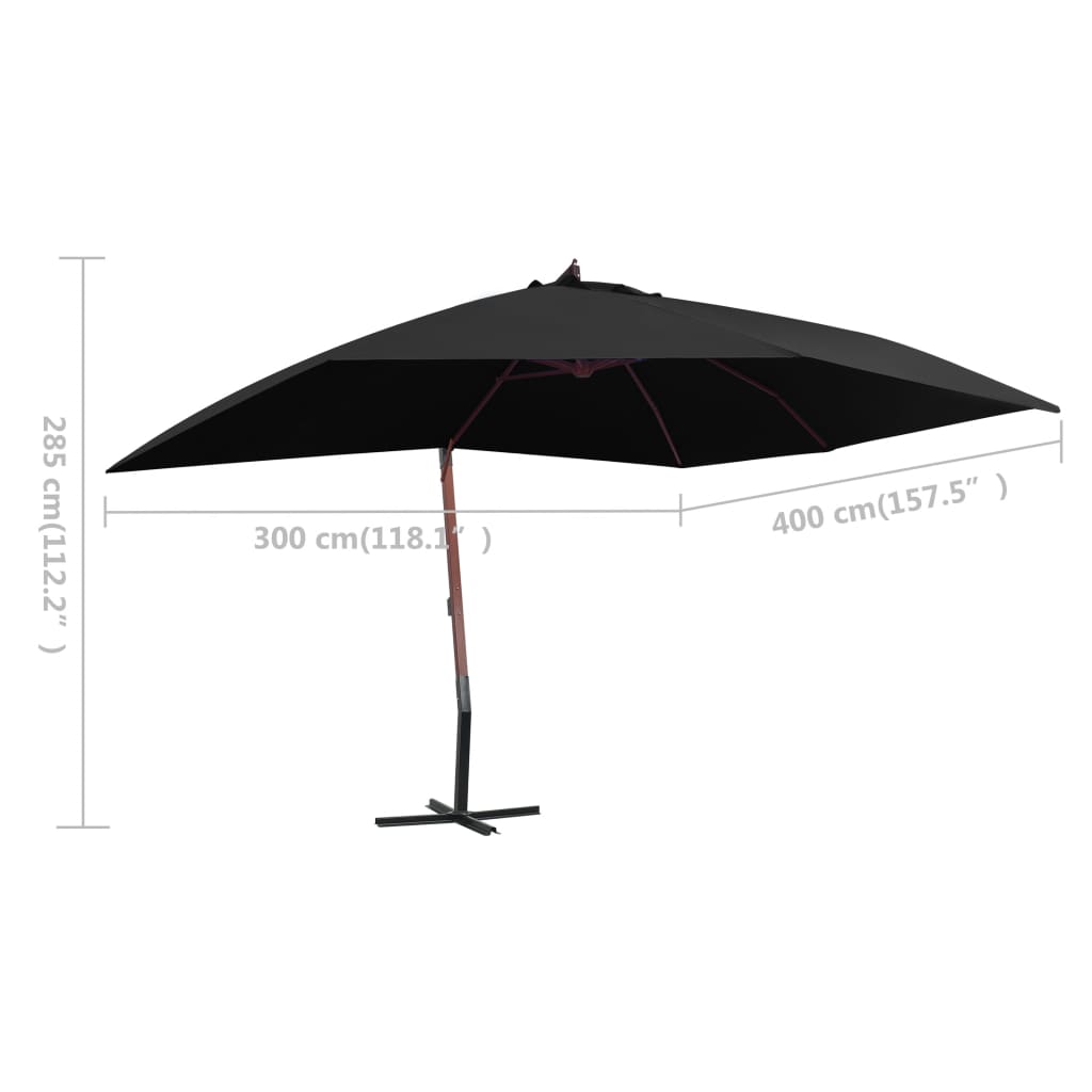 Hanging Garden Parasol with Wooden Pole 400x300 cm Black