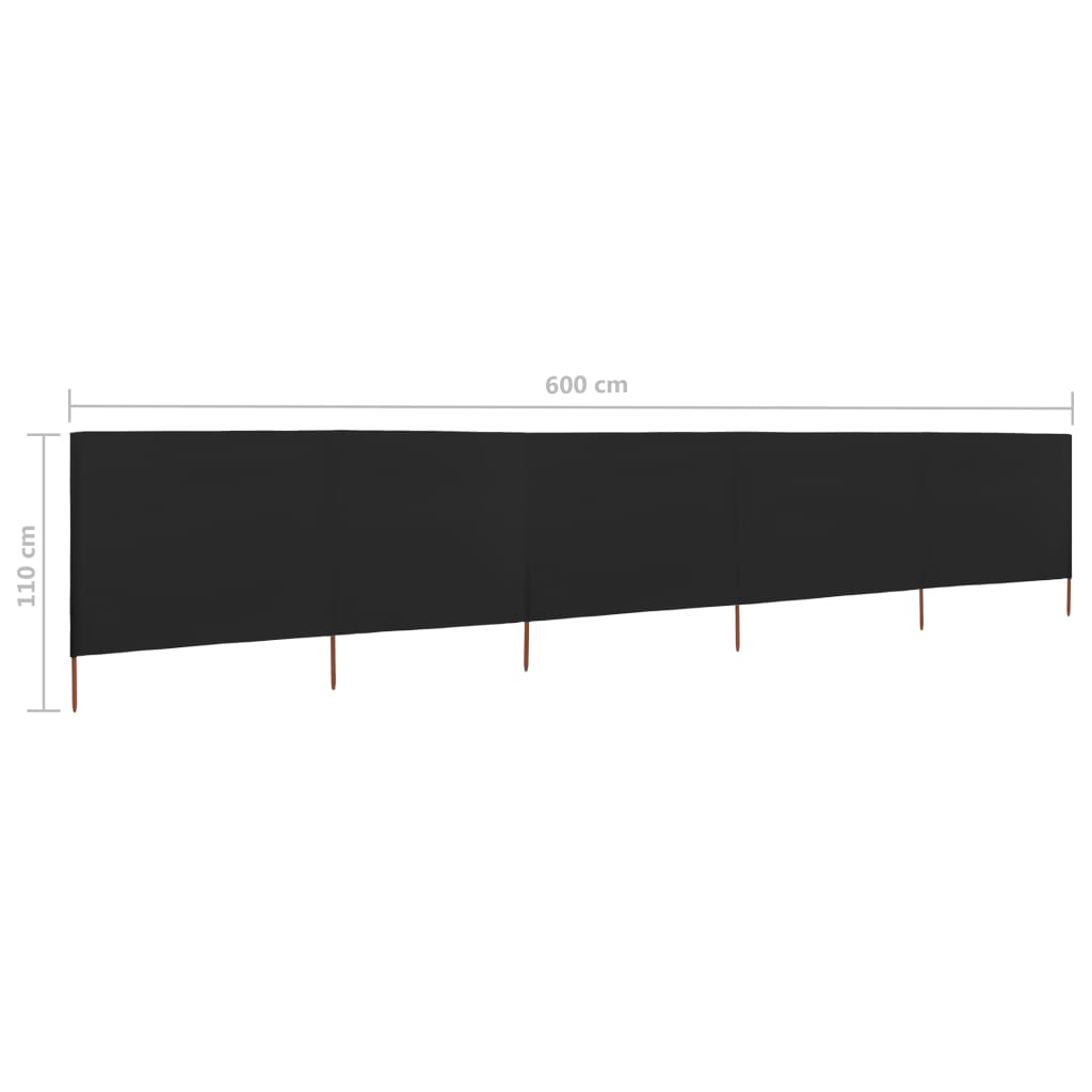 5-panel Wind Screen Fabric 600x80 cm Black