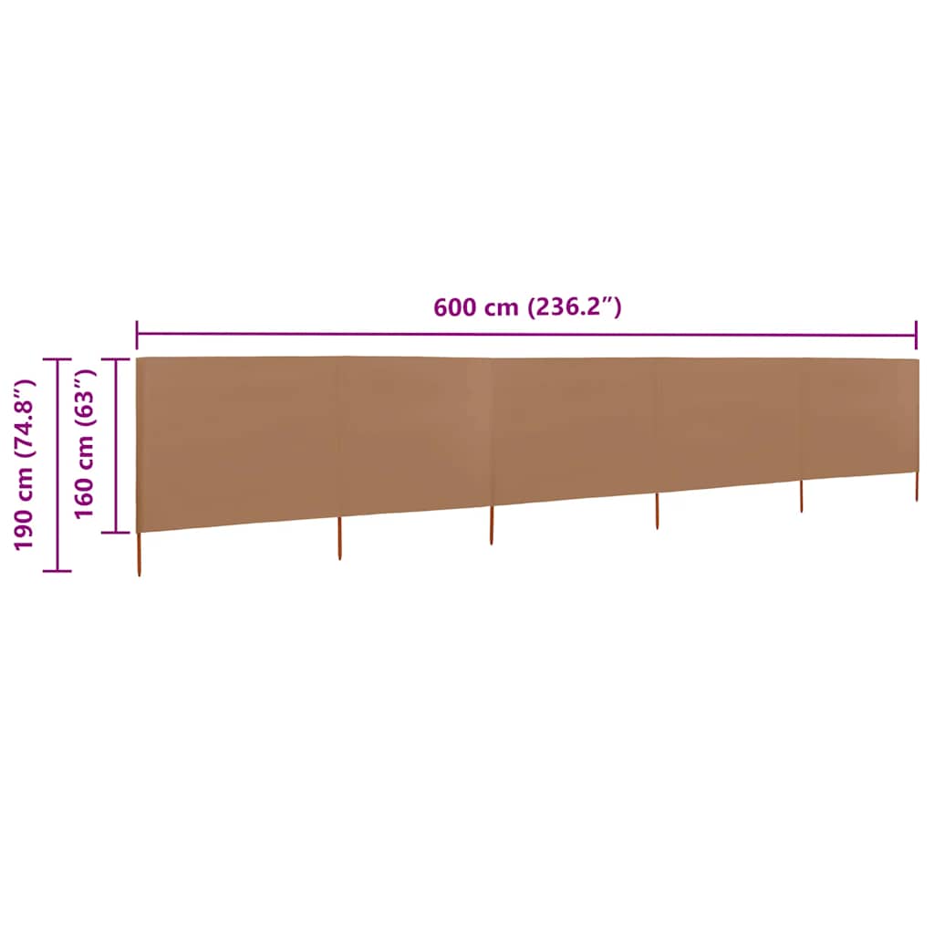 5-panel Wind Screen Fabric 600x160 cm Taupe