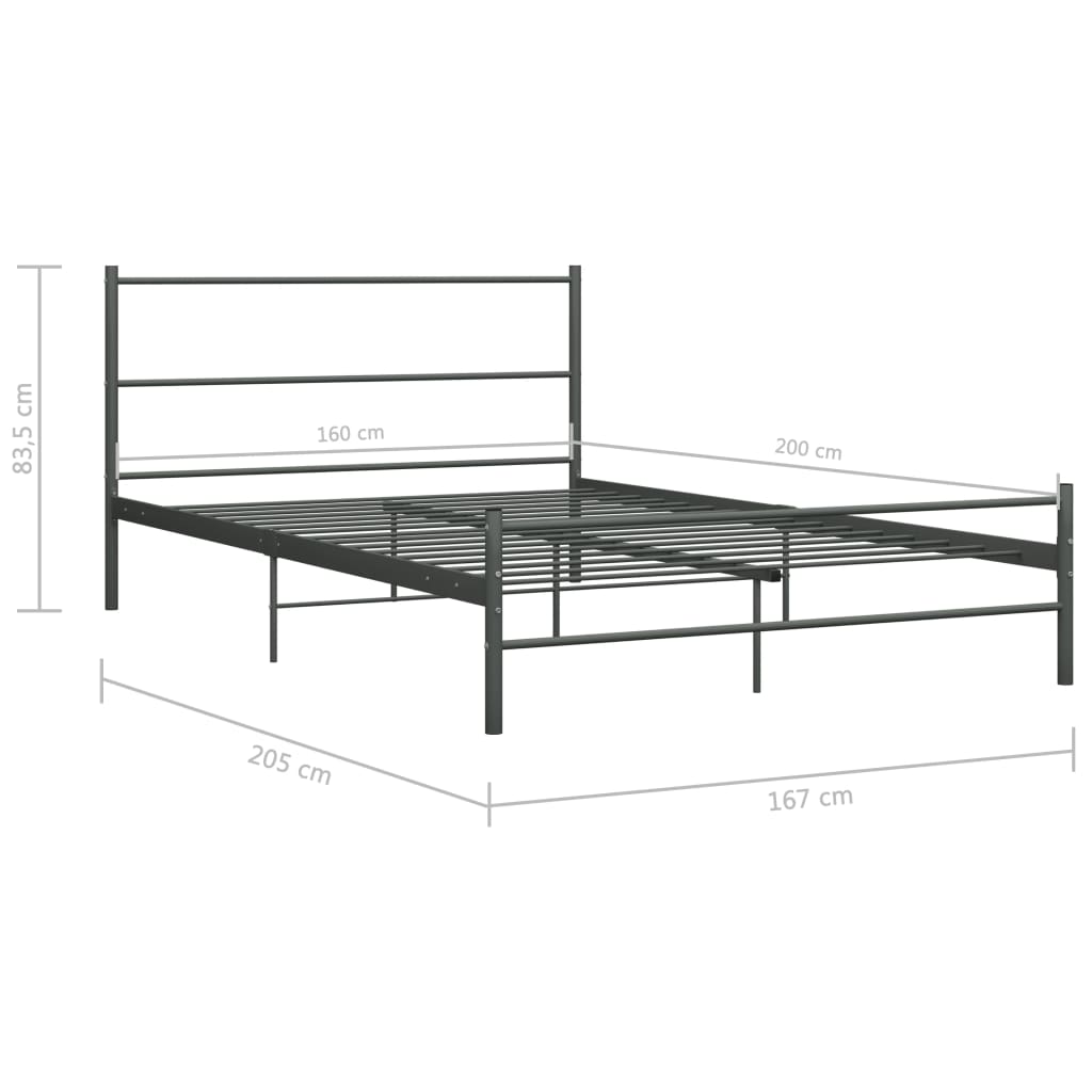 Bed Frame with Headboard without Mattress Grey 160x200 cm Metal