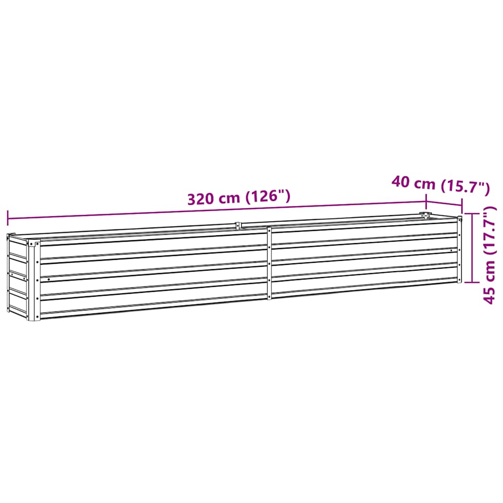 Garden Raised Bed Galvanised Steel 320x40x45 cm Anthracite