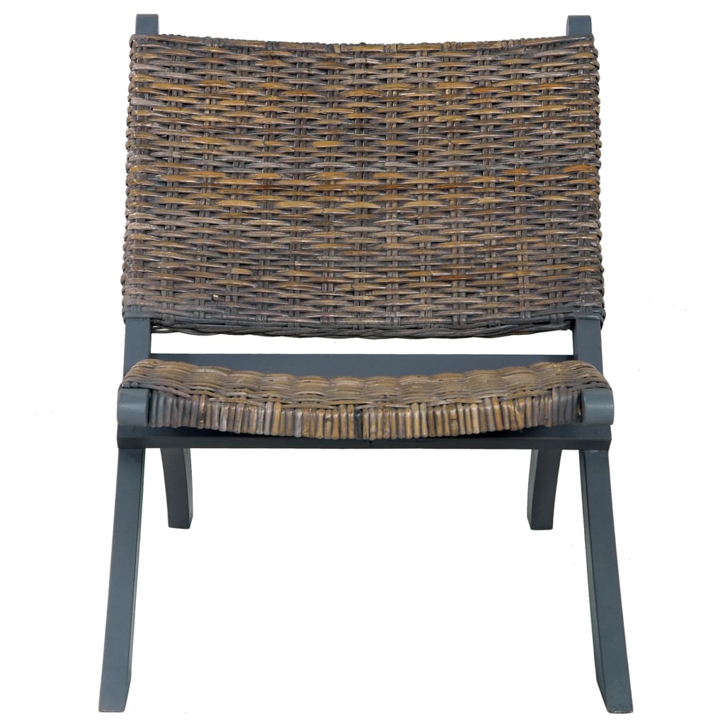 Relaxing Chair Grey Natural Kubu Rattan and Solid Mahogany Wood