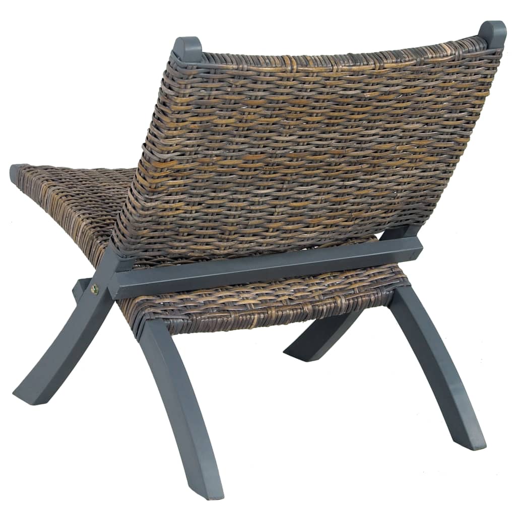 Relaxing Chair Grey Natural Kubu Rattan and Solid Mahogany Wood
