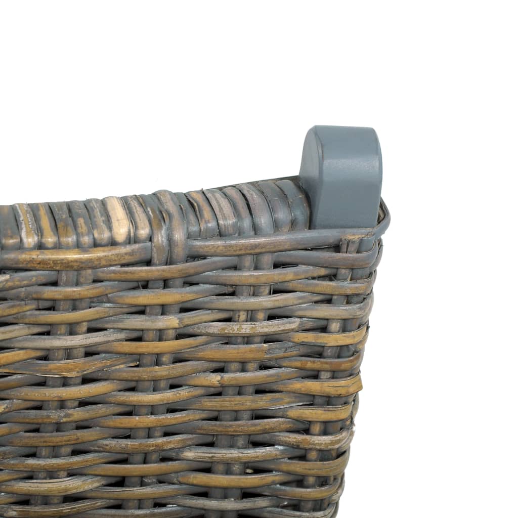 Relaxing Chair Grey Natural Kubu Rattan and Solid Mahogany Wood