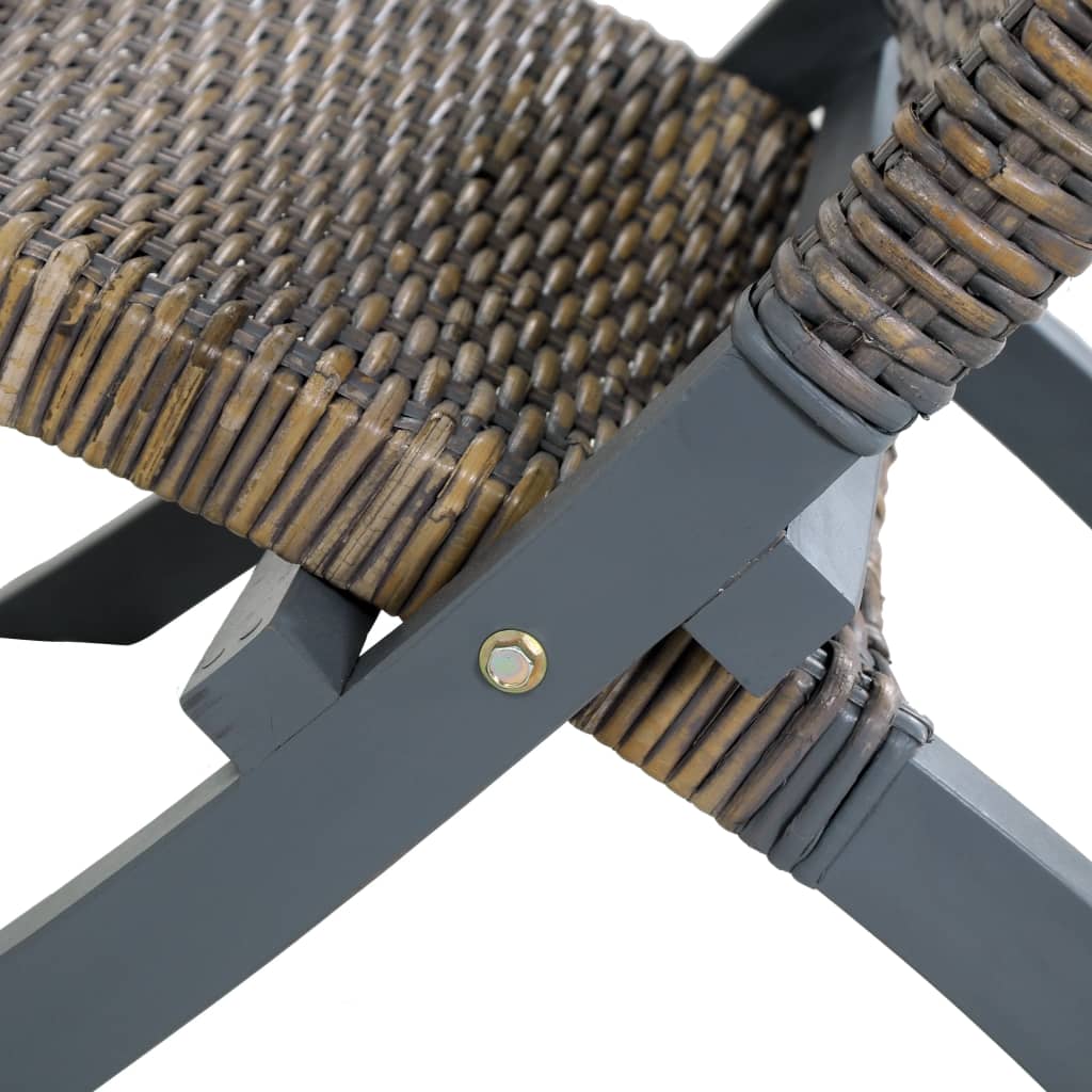 Relaxing Chair Grey Natural Kubu Rattan and Solid Mahogany Wood