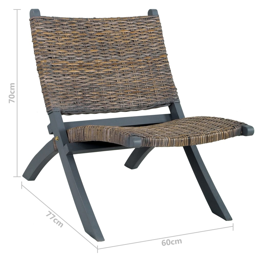 Relaxing Chair Grey Natural Kubu Rattan and Solid Mahogany Wood