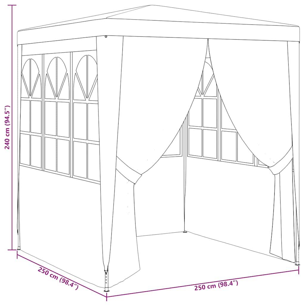 Professional Party Tent with Side Walls 2.5x2.5 m White 90 g/m²
