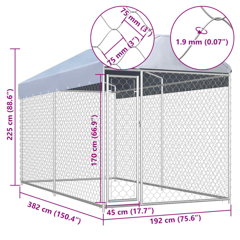 Outdoor Dog Kennel with Canopy Top 382x192x225 cm