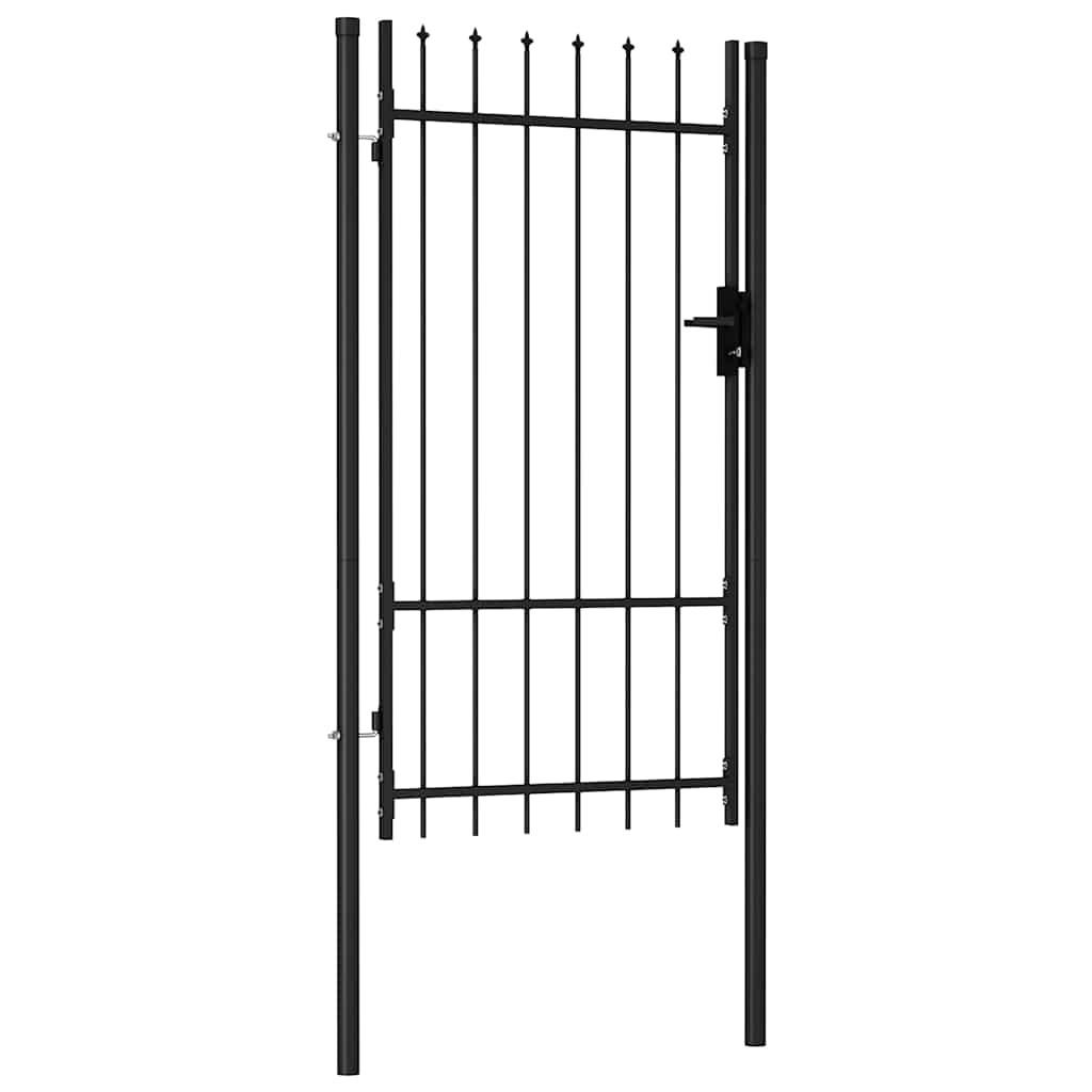 Fence Gate Single Door with Spike Top Steel 1x1.75 m Black