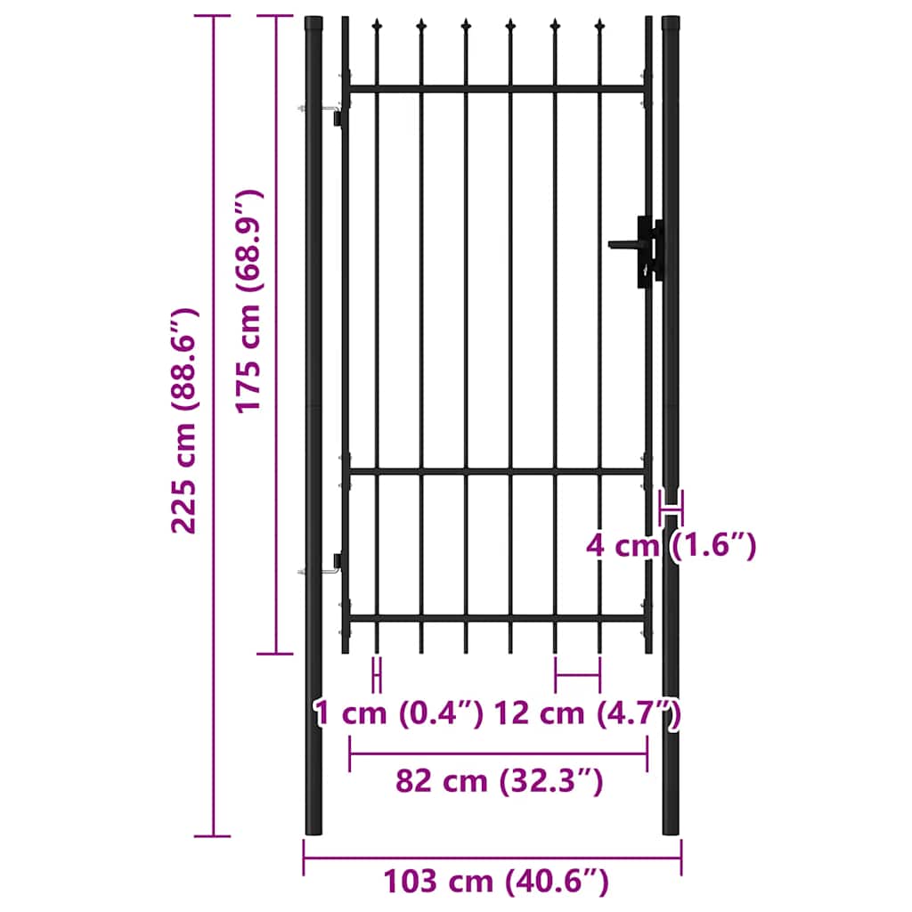 Fence Gate Single Door with Spike Top Steel 1x1.75 m Black