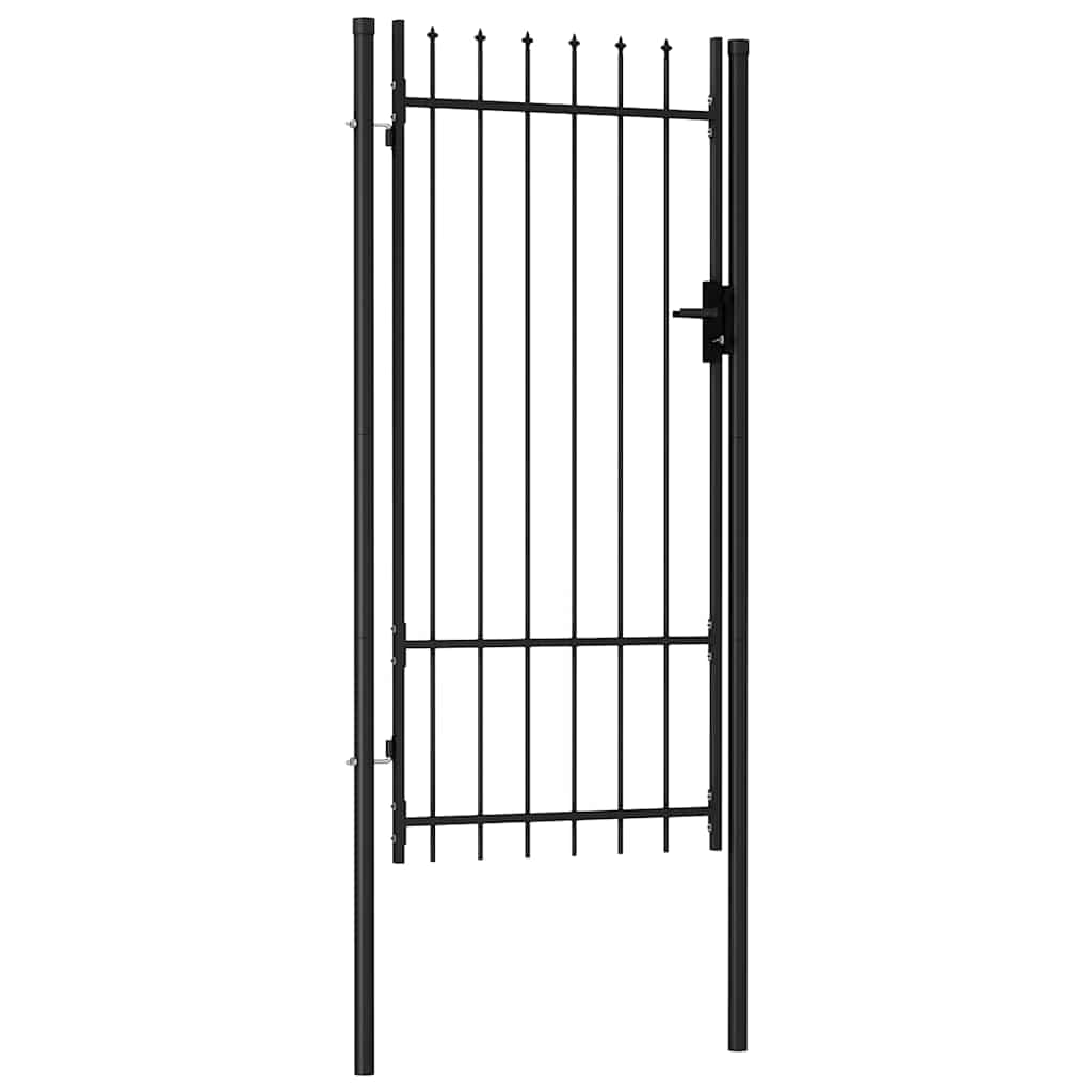 Fence Gate Single Door with Spike Top Steel 1x2 m Black