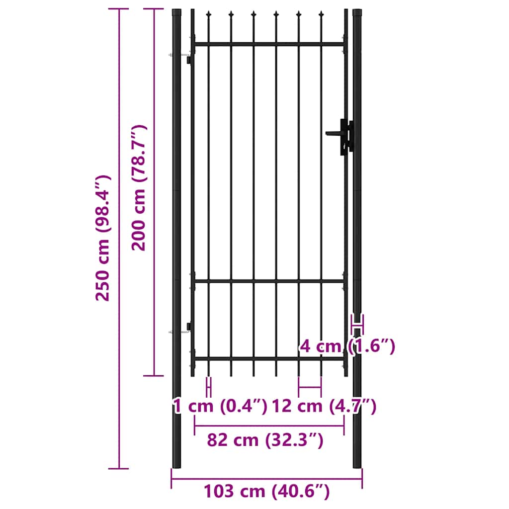 Fence Gate Single Door with Spike Top Steel 1x2 m Black