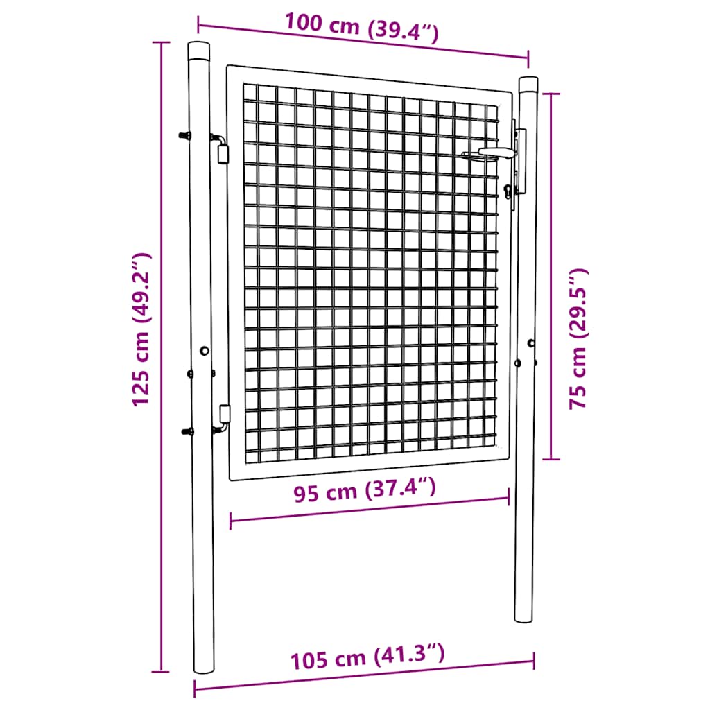 Mesh Garden Gate Galvanised Steel 100x75 cm Grey