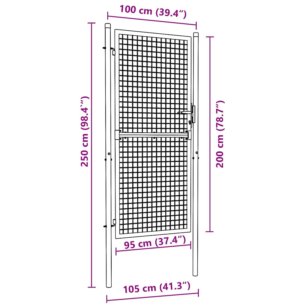 Mesh Garden Gate Galvanised Steel 100x200 cm Grey