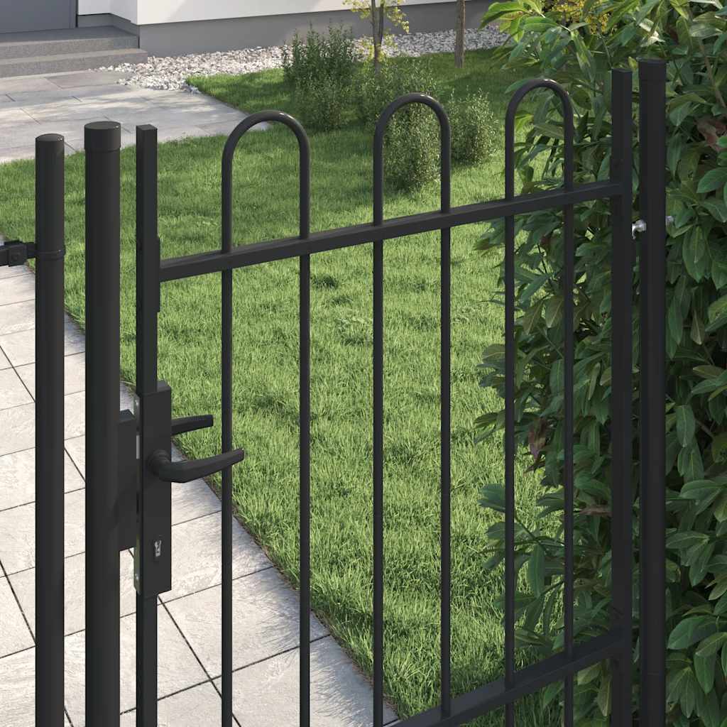 Fence Gate Single Door with Arched Top Steel 1x1.5 m Black