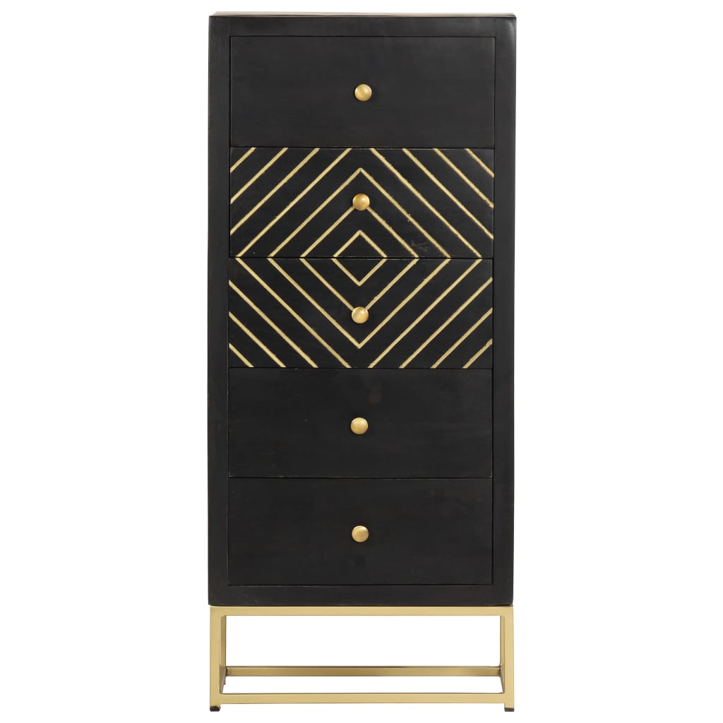 Drawer Cabinet Black and Gold 45x30x105 cm Solid Mango Wood