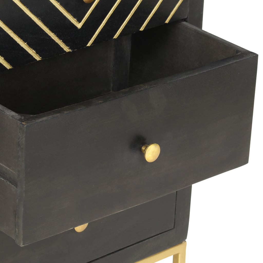Drawer Cabinet Black and Gold 45x30x105 cm Solid Mango Wood