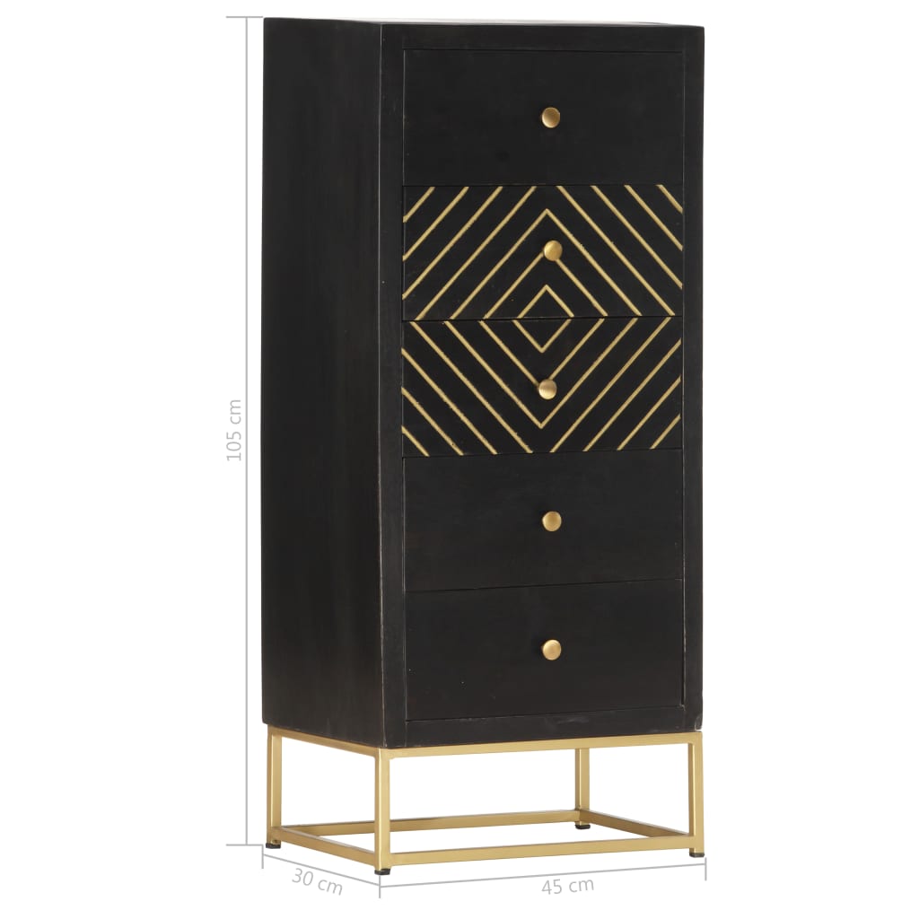 Drawer Cabinet Black and Gold 45x30x105 cm Solid Mango Wood