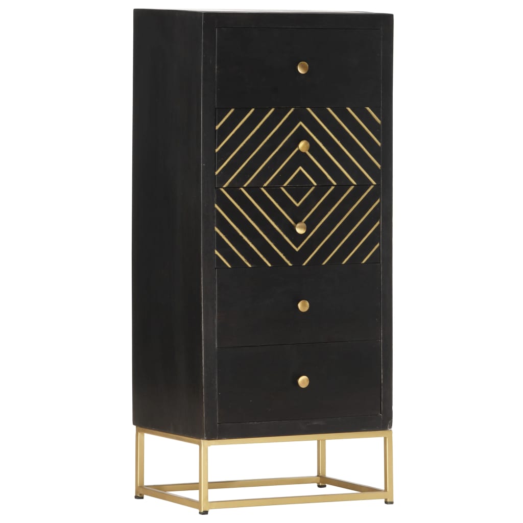 Drawer Cabinet Black and Gold 45x30x105 cm Solid Mango Wood
