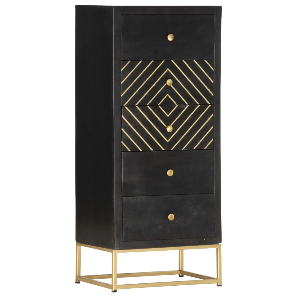 Drawer Cabinet Black and Gold 45x30x105 cm Solid Mango Wood