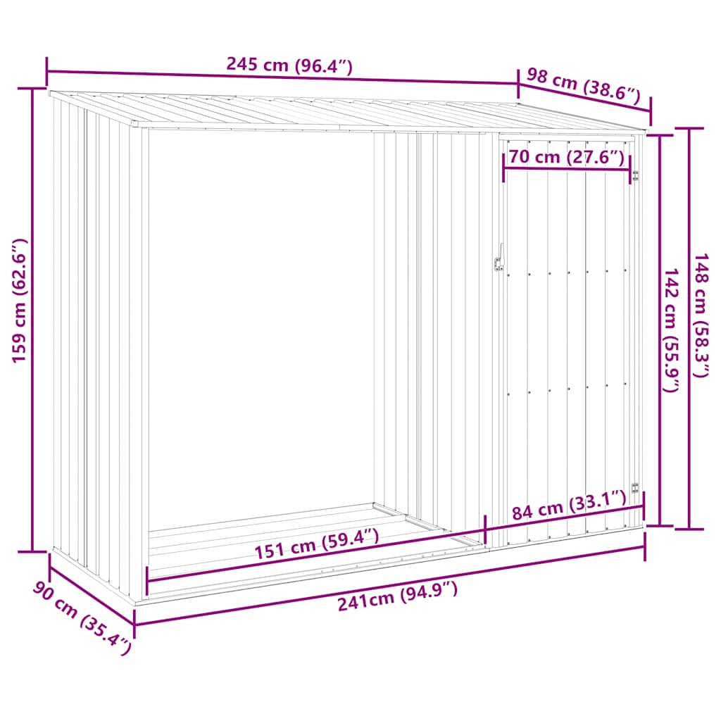 Garden Firewood Shed Brown 245x98x159 cm Galvanised Steel