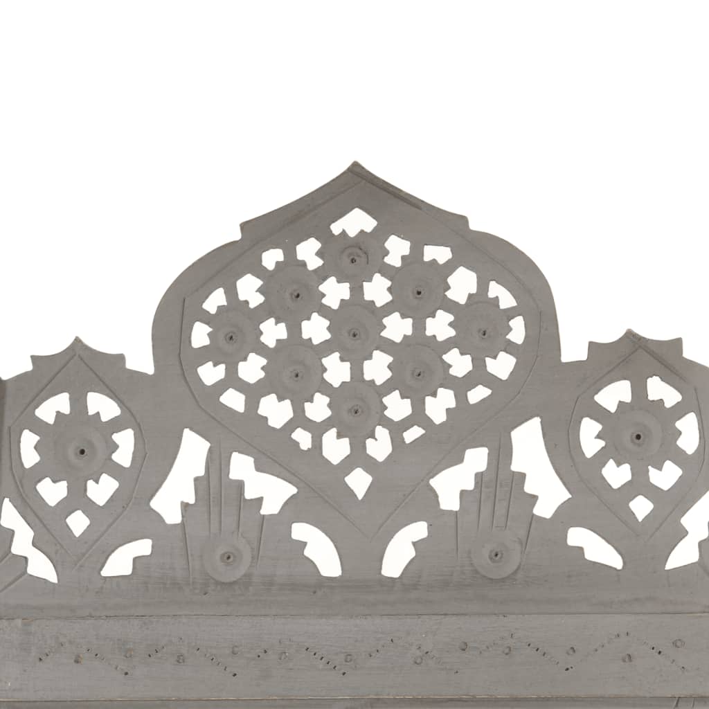 Hand carved 3-Panel Room Divider Grey 120x165 cm Solid Mango Wood