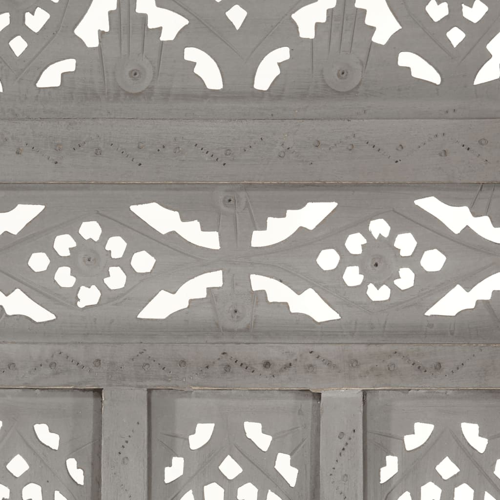 Hand carved 3-Panel Room Divider Grey 120x165 cm Solid Mango Wood