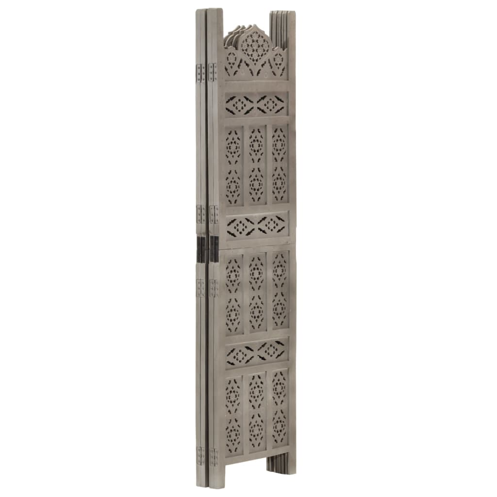 Hand carved 4-Panel Room Divider Grey 160x165 cm Solid Mango Wood